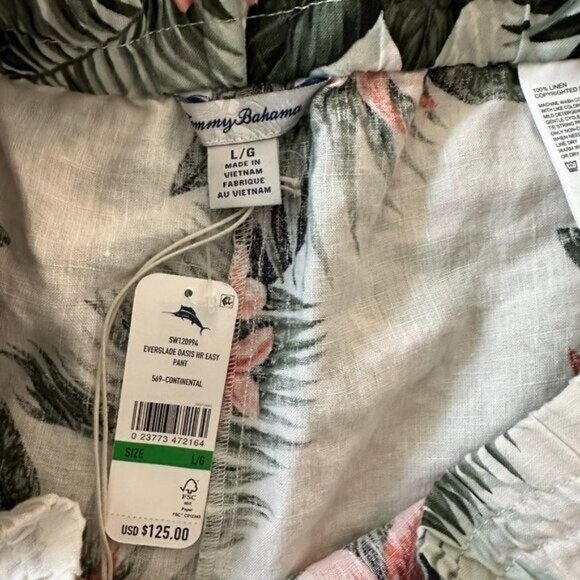 NWT Tommy Bahama 100% Linen Wide Leg Full Length Pants LARGE Everglade Oasis - Picture 2 of 6